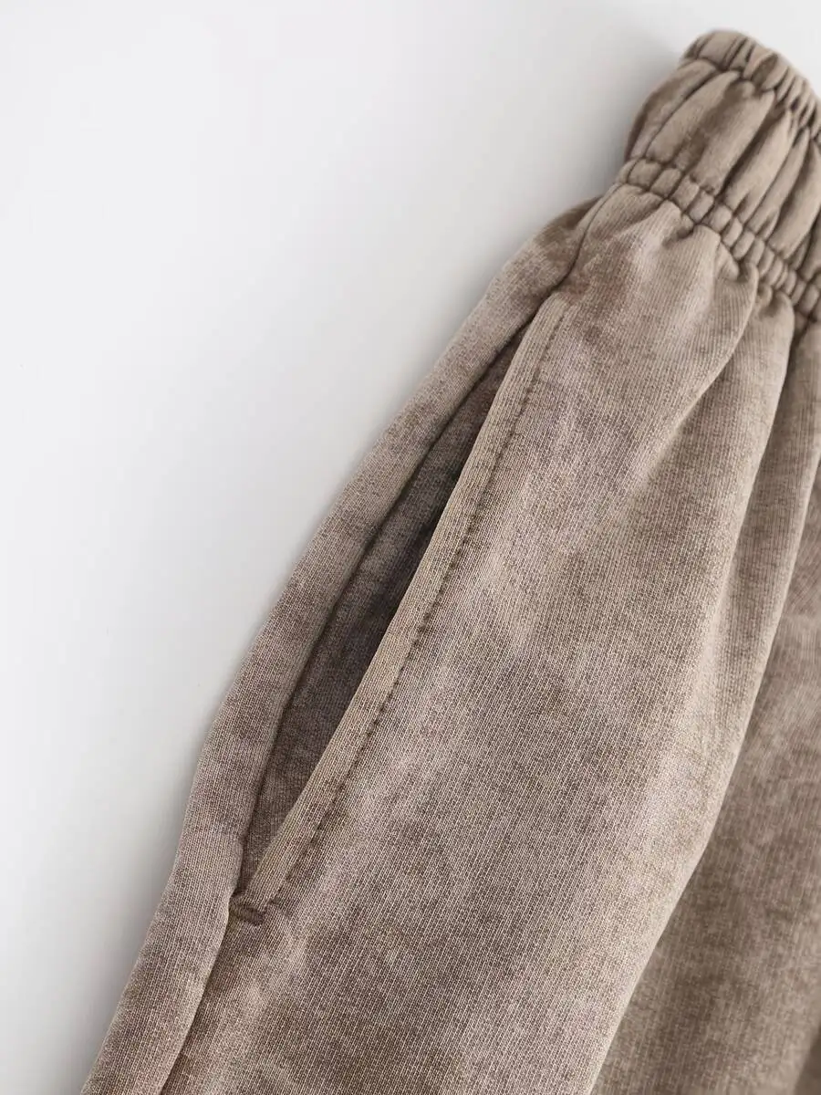 

Washed Cotton Shorts With Letter Print Drawstring Waist Loose Fit Casual