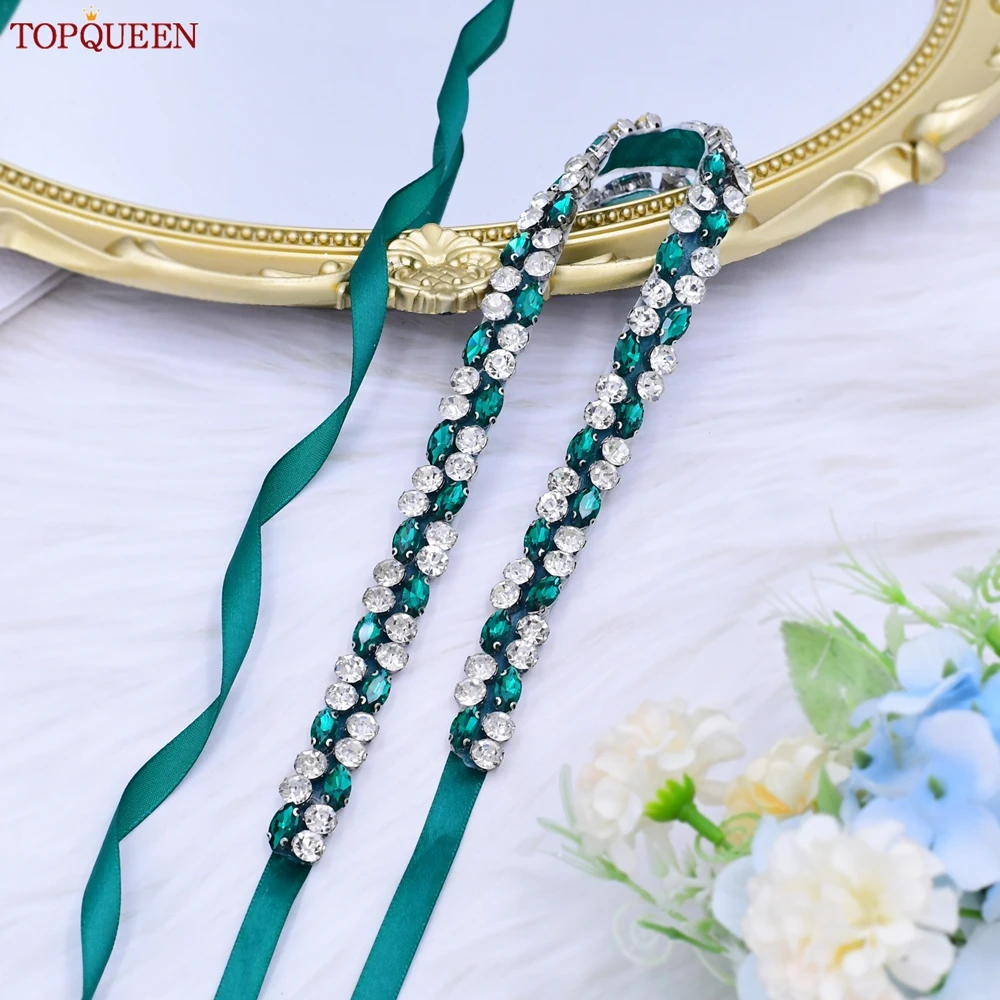 TOPQUEEN S07 Emerald Green Women Jewel Belt Bridal Wedding Dress Rhinestone Sash Ladies Evening Party Gown Waistband Appliques