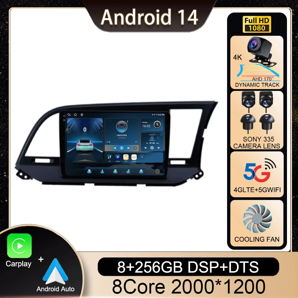 

Автомобильное радио Android 14 Carplay для Hyundai Elantra 6 2015 2016 2017 2018 GPS Navigaion Multimidia Видеоплеер Стерео головное устройство 4G