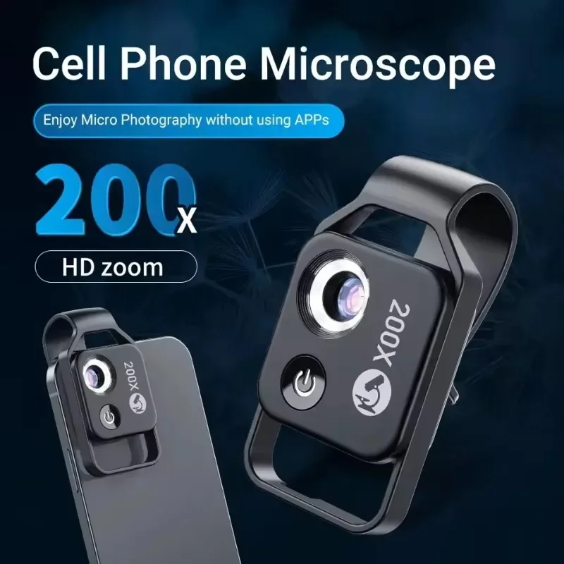 Smartphone-Compatible 200X Microscope Lens with LED Lighting & CPL Filter for iPhone X, XS Max, Samsung all smartphones