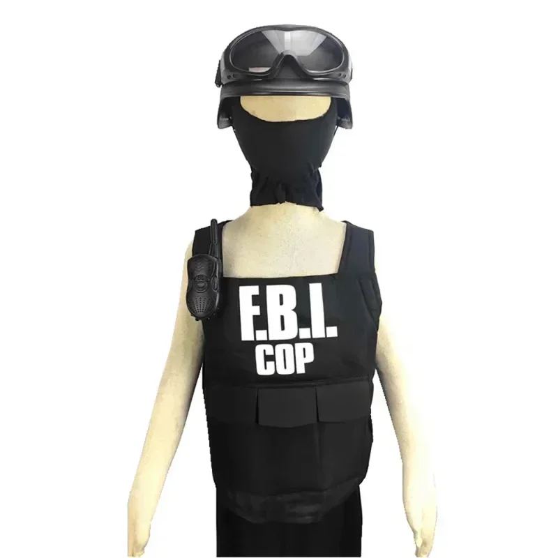 Kinderen Fbi Swat Pakken Cosplay Kleding Mini Kogelvrij Vest Helm Swat Pak Set Halloween Party Dress Up Verjaardagscadeau