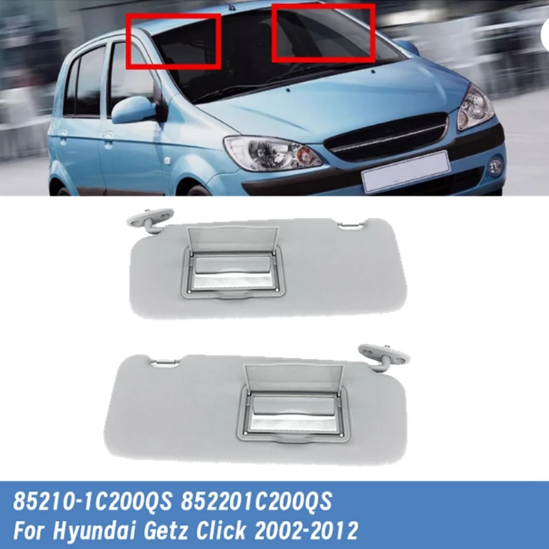 1Pair Gray Sunvisor W/Vanity Mirror 85210-1C200QS 852201C200QS For Hyundai Getz Click 2002-2012 Sun Visors Shades