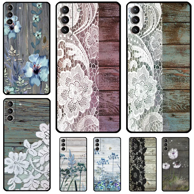 Western Rustic Barn Wood Lace Case For Samsung Galaxy S24 S22 S23 Ultra Note 20 S9 S10 Note 10 Plus S20 FE S21 FE Cover