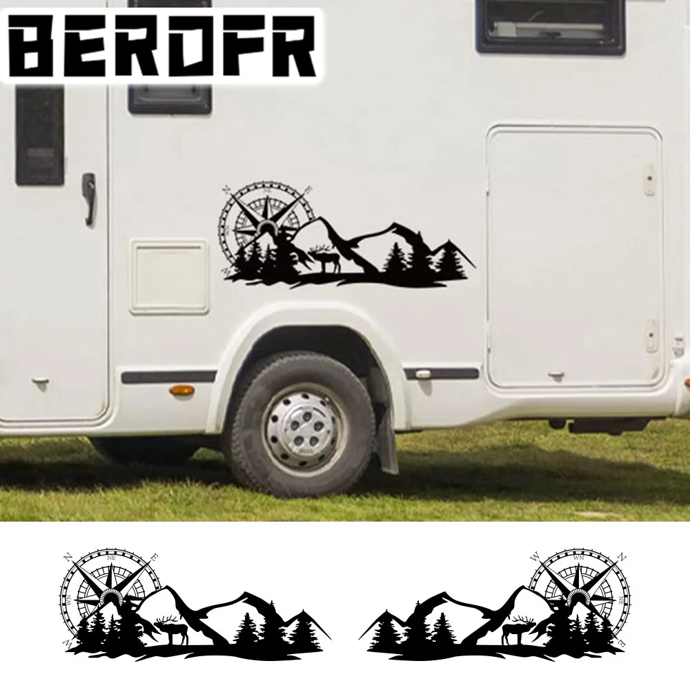 2PCS Car Stickers Mountain Graphics For Motorhome Horsebox Caravan RV Camper Van Body Decor Vinyl Decals Accessories