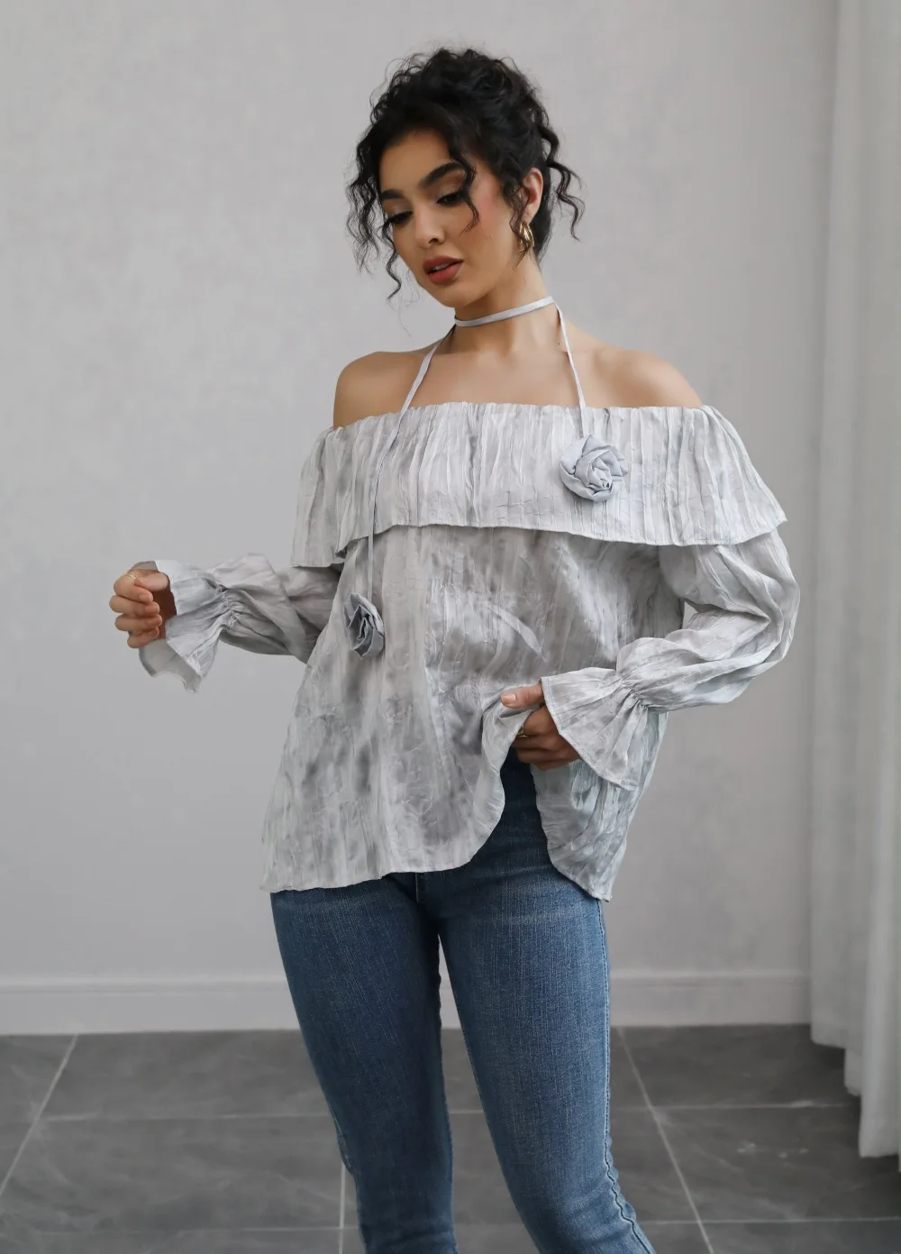 Herfst Nieuwe Franse Stijl Vrouwen Shirt Een Schouder Ruches Lange Mouwen Losse Vrouwen Shirt Top