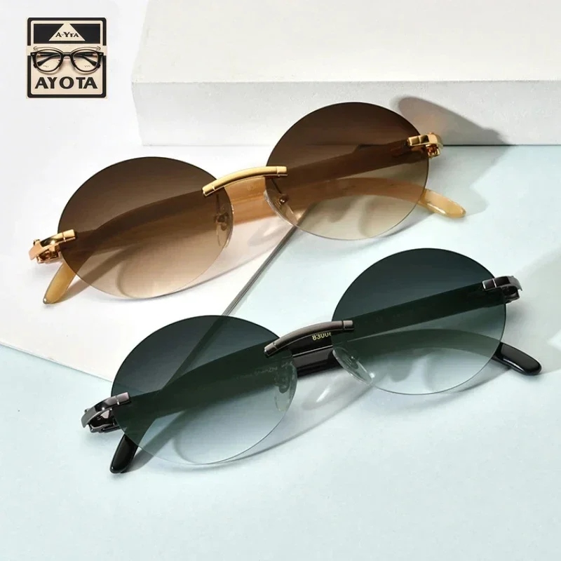 Natural Buffalo Horn Legs High-end Luxury Sunglasses for Men and Women Rimless UV400 SUNGLASSES Can Be with Prescription Lenses