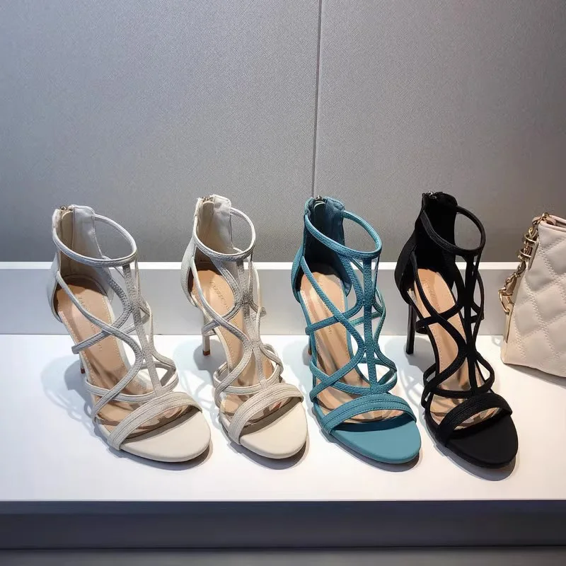 

Новинка 2025, летние туфли-лодочки высокого качества на высоком каблуке, женские сексуальные босоножки на шпильке, женские сандалии с перекрестным ремешком и молнией сзади, пряжкой и ремешком