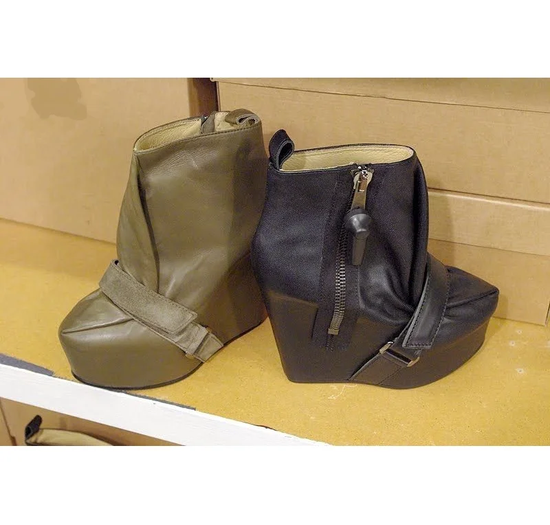 Women‘s Black/green wedges zipper ankle boots platform leather plus size sexy vintage luxury designer party high heels booties