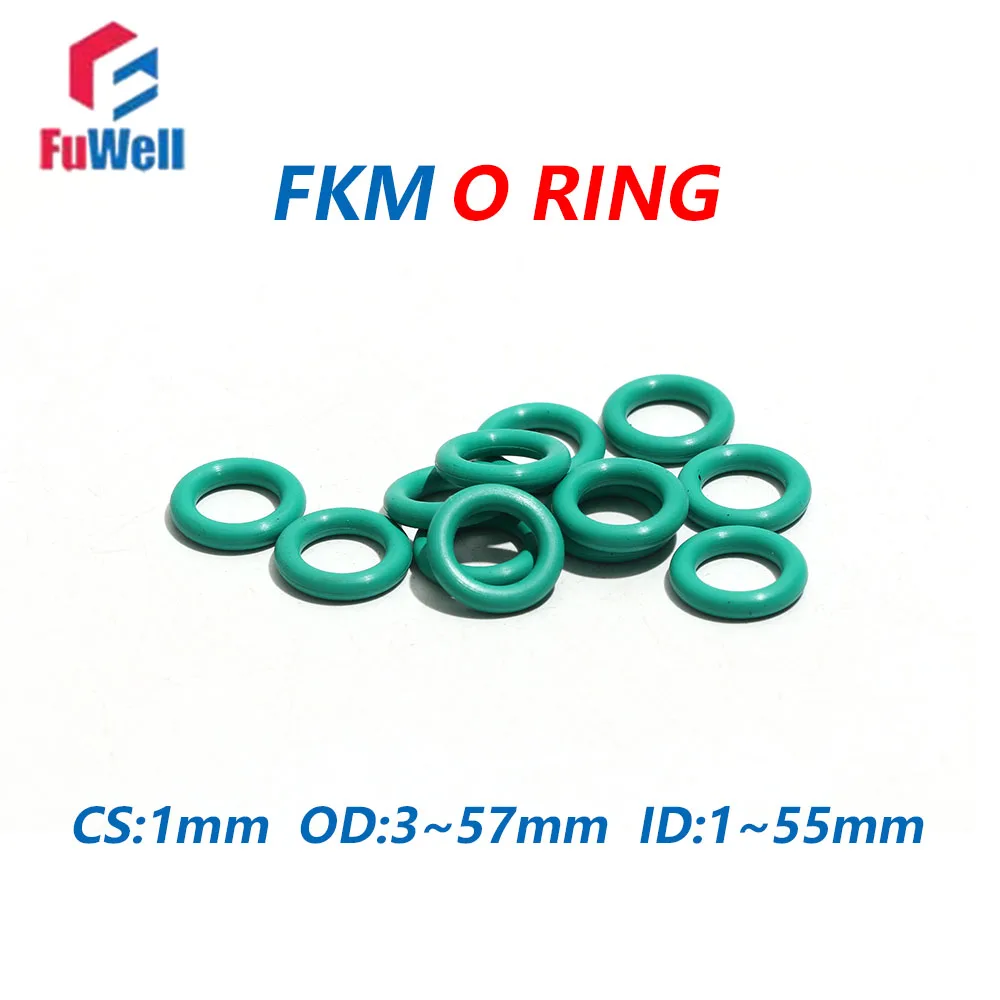 

Fuwell 200pcs Green FKM O Ring CS 1mm Sealing Gasket FPM Resistant to pressure and temperature Fluorine Rubber Washer OD3mm~57mm