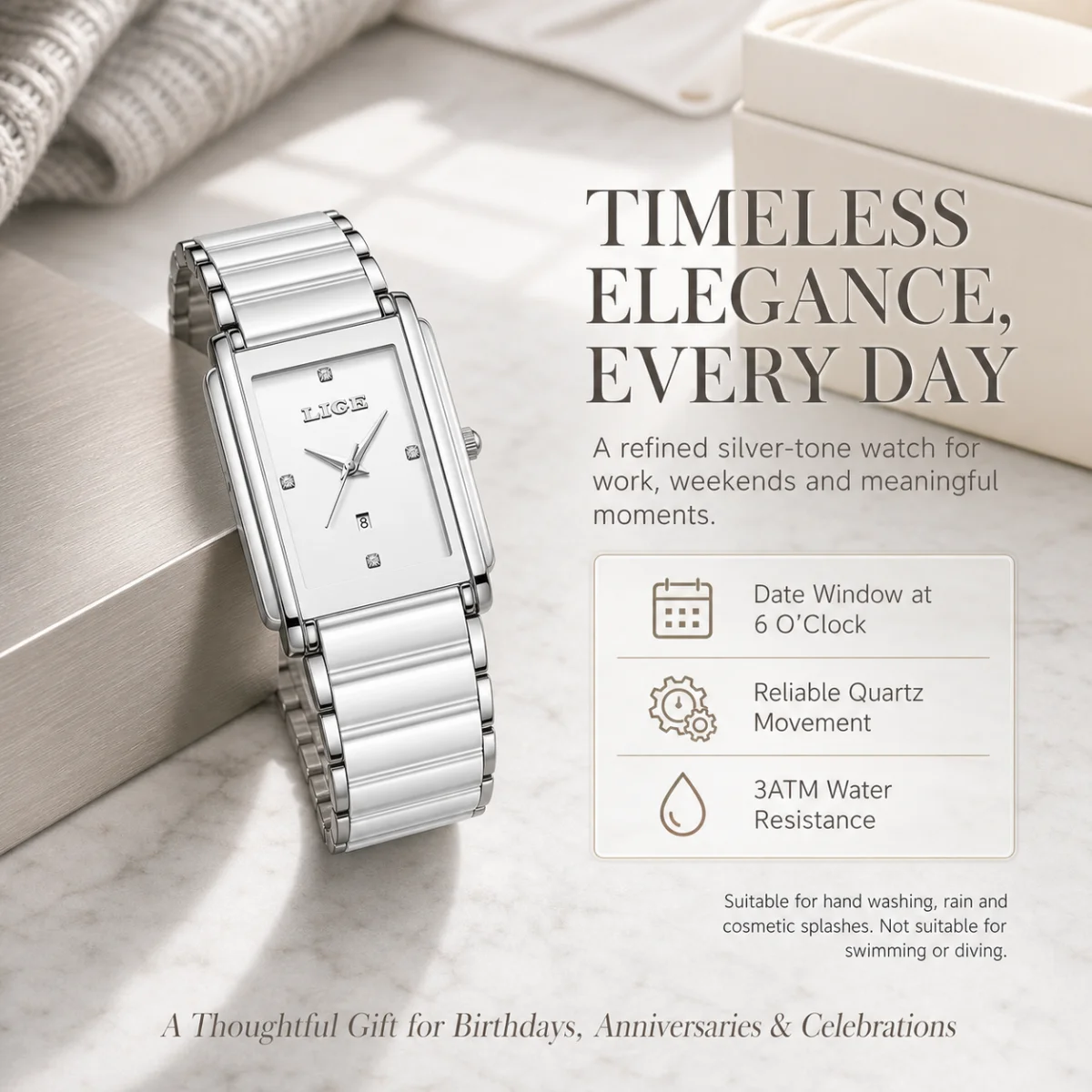 LIGE 2026 Women Rectangle Quartz Watch Bracelet Ladies Wristwatch 30M Waterproof Date Elegant Female Clock Gift Relogio Feminino