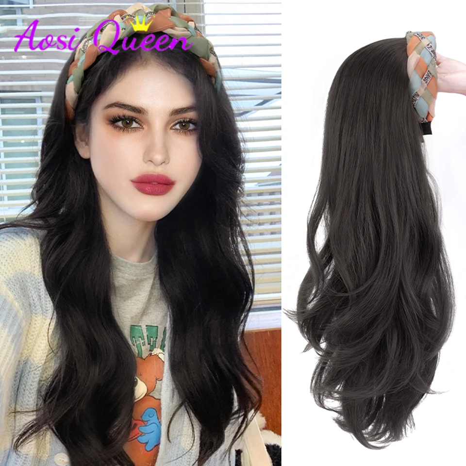 AS Synthetic Long Lolita folds Half Headband Wig With Hair Band Fluffy Clip in Hair Extension Seamless Straight Curly