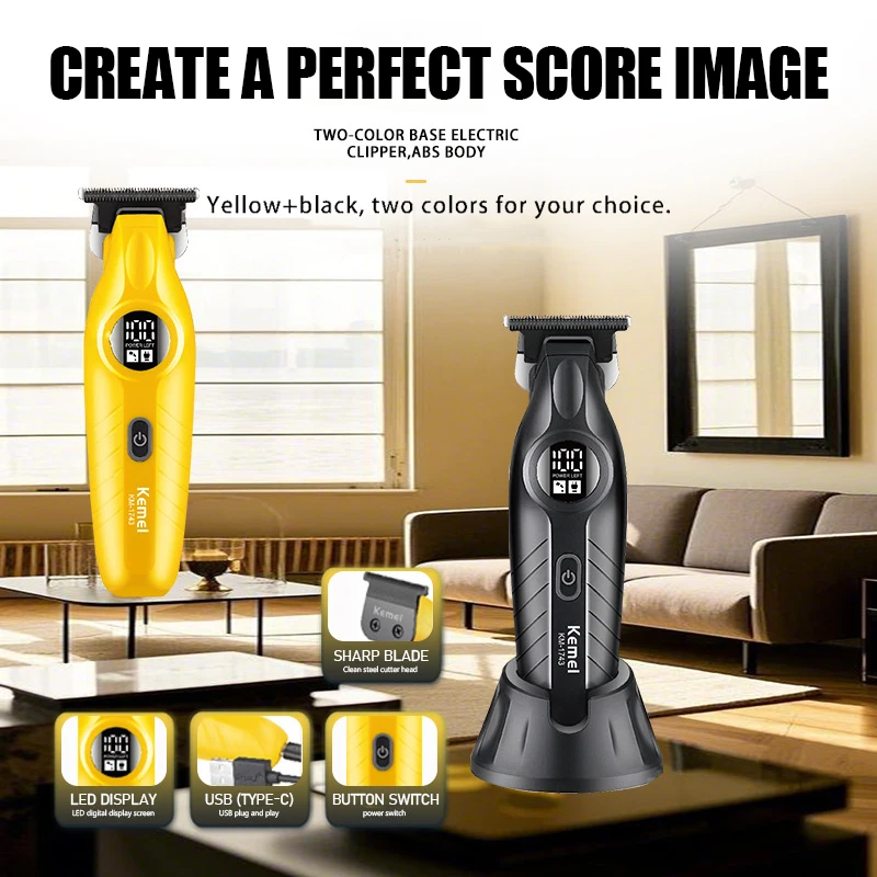 KM-1743 Professional Hair Clippers Set for Men Wireless USB Charging Hair Trimmer Machine Men's Professional Hair Clippers