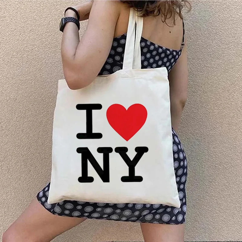 Paris New York Love Printed Shoulder Handbag Large Capacity Simple Sports Souvenir Tote Bag Travel Portable Shopping Storage Bag