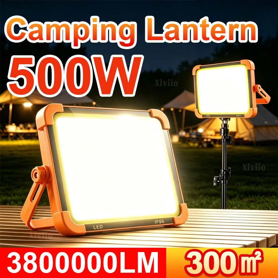 500WSolar Charging Flood Light IP66 Waterproof Portable Tent Camping Light Power Bank Outdoor Emergency Lighting Camping Lantern