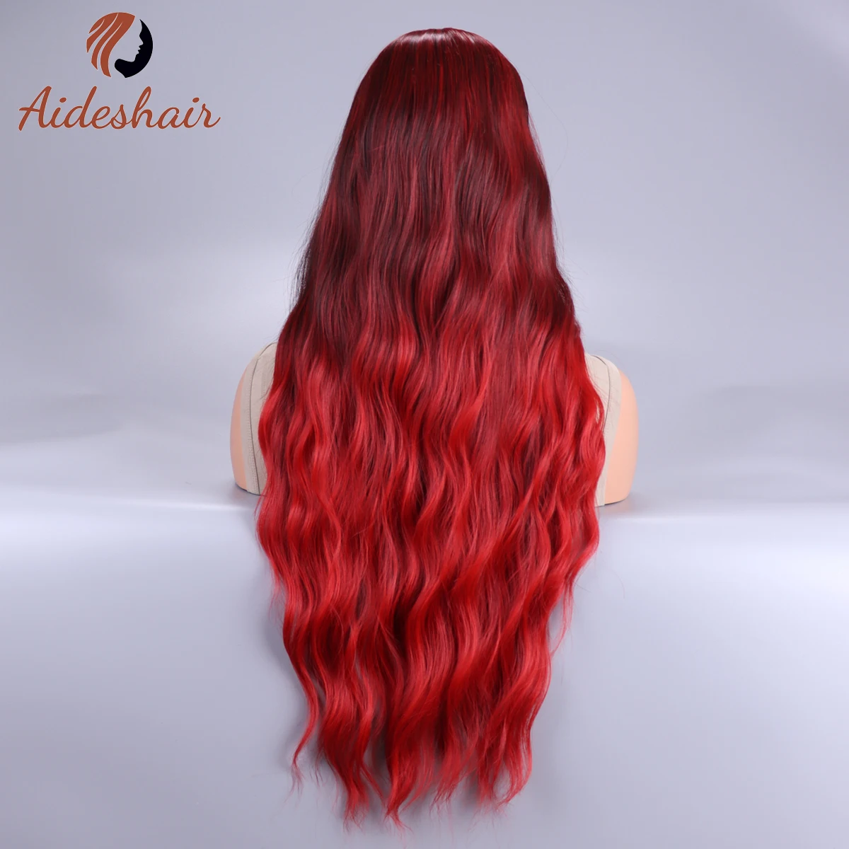 Aideshair wine red medium parting long curly hair synthetic wig natural lifelike highlights wig synthetic wig daily  use