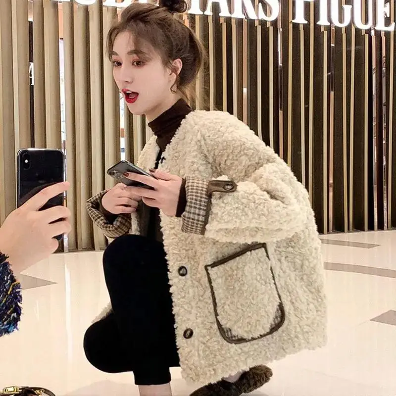 Abrigo de piel de cordero ort, ropa de abrigo informal para mujer, invierno 20224, humedad, cierre de botón superior, largo, Sve Thiened Jaet