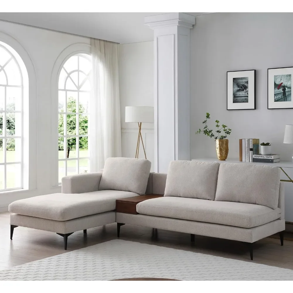 Convertible Sectional Sofa, Stemmed Century Style Modern Corner Multi-Person Sofa With Recliner And Mini Coffee Table