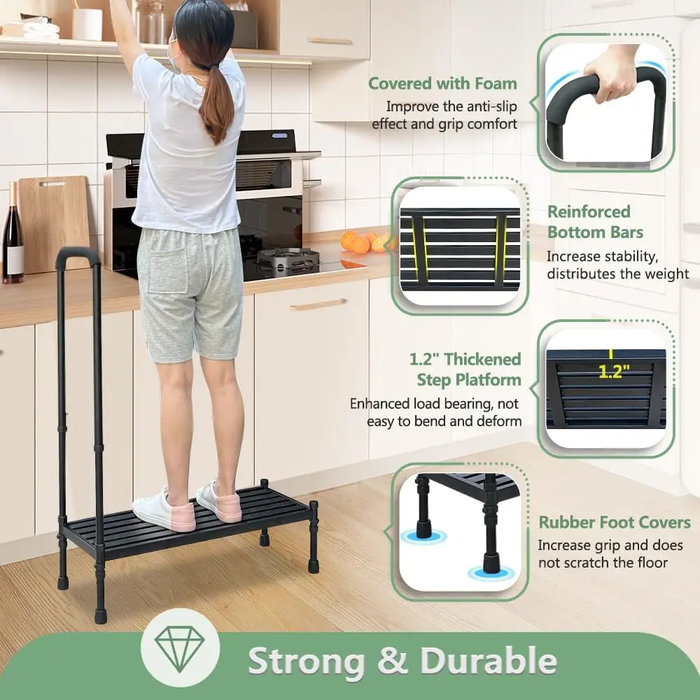Medical Bedside Step Stool com alça, Heavy Duty Metal Step Stool, Handicap para Get Over para camas altas Adultos