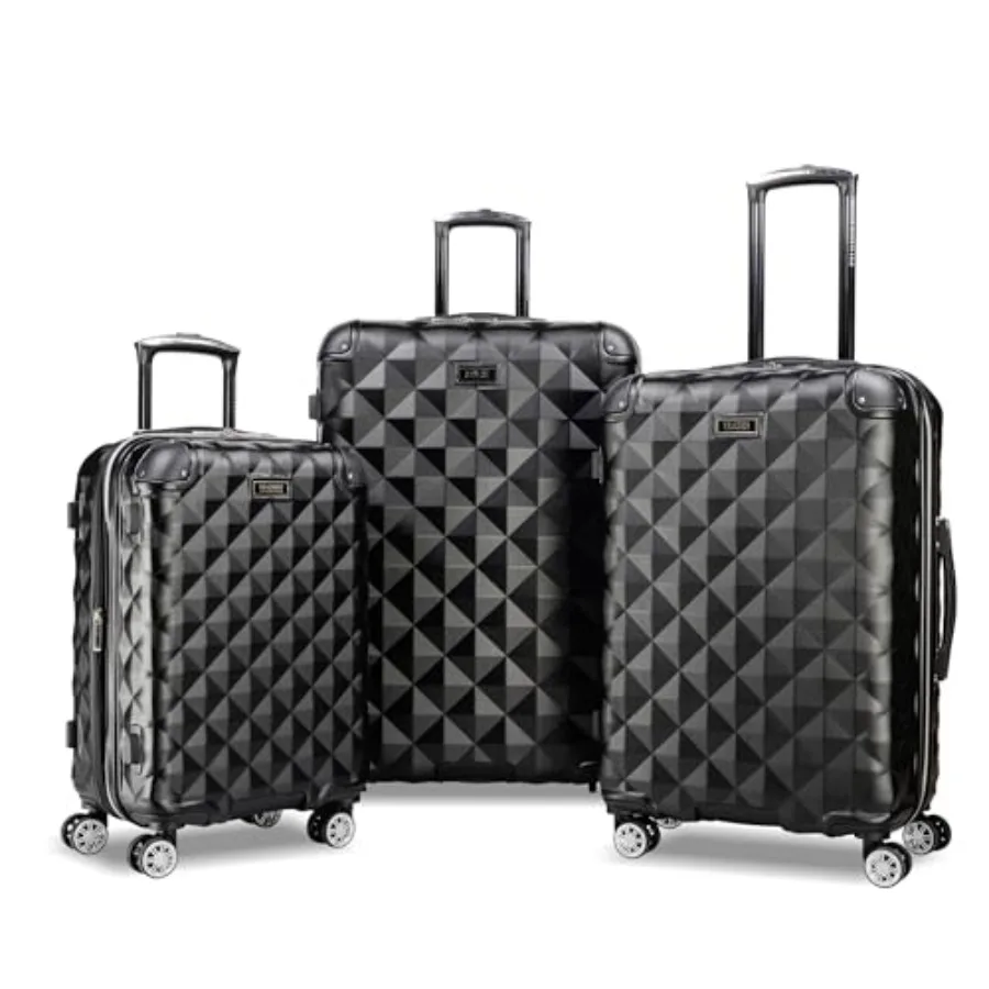 

Diamond Tower Collection lightweight hardside expandable 8-wheel spinner luggage for travel in black with scratch-resistant pol