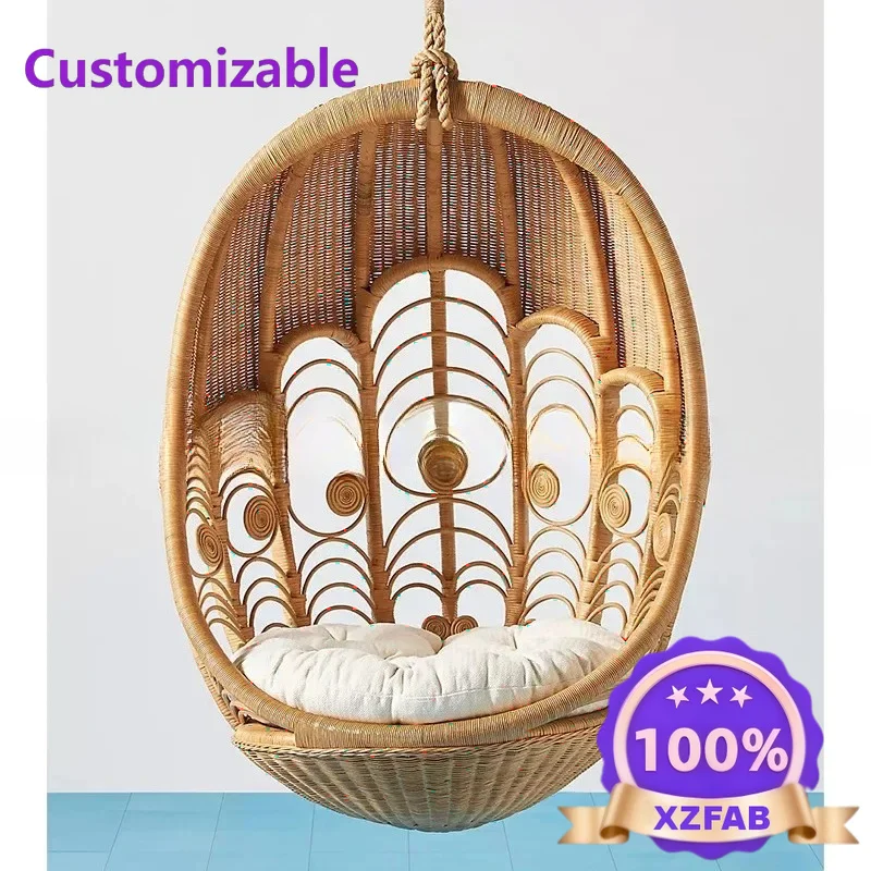 Factory Direct 2026 ins peacock hanging chair indoor hanging basket rattan living room rocking chair adult homestay designer