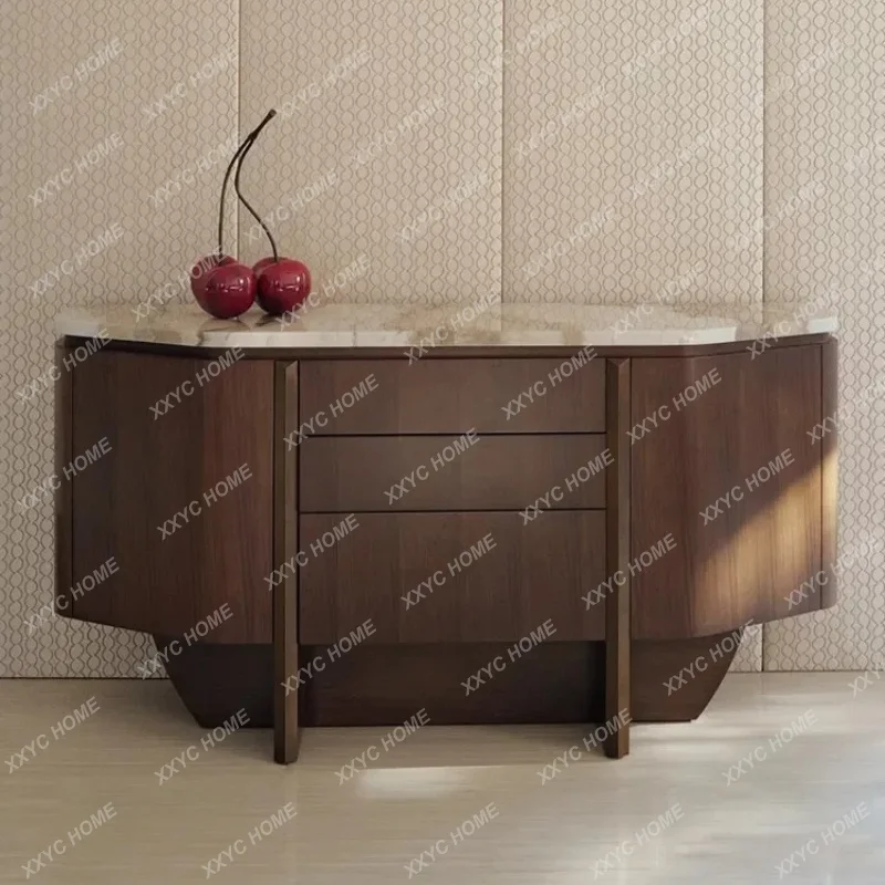 XX Mid-Century Modern Solid Wood Sideboard,  Minimalist Walnut Color Entryway Cabinet,  Style Storage Buffet