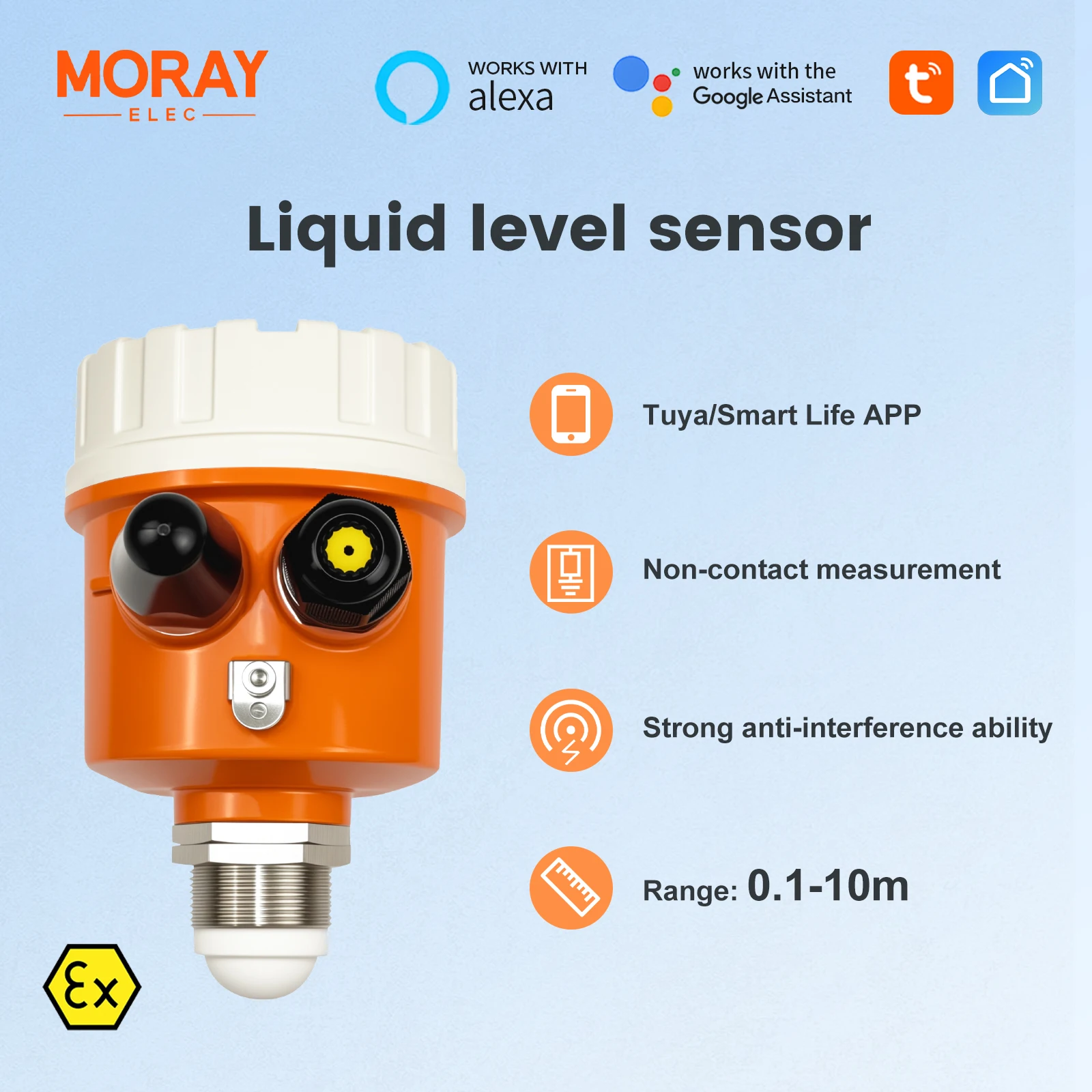ME203W Smartlife APP Wifi Real Time Wireless Ultrasonic Level Measuring Instruments Anti-interference Water Tank Level Sensor