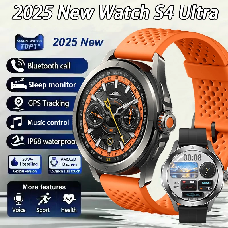 

Часы S4 Ultra для занятий спортом на открытом воздухе, GPS-трек, умные часы для мужчин, 1,53-дюймовый AMOLED-дисплей, водонепроницаемые, NFC, Bluetooth, умные часы с вызовом