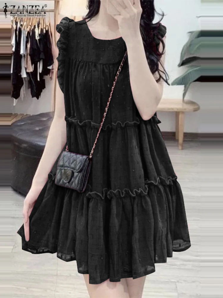 

Bohemian Short Sundress 2025 ZANZEA Ruffled Mini Dress Women Summer Sexy Fashion Short Sleeve Casual Holiday Beach Vestidos Robe