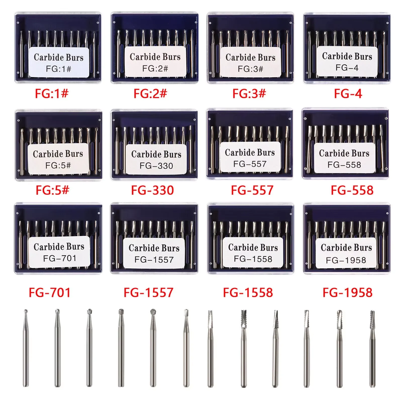 

Dental Tungsten Carbide Tungsten Steel Burs Drill Round Type For High Speed Handpiece