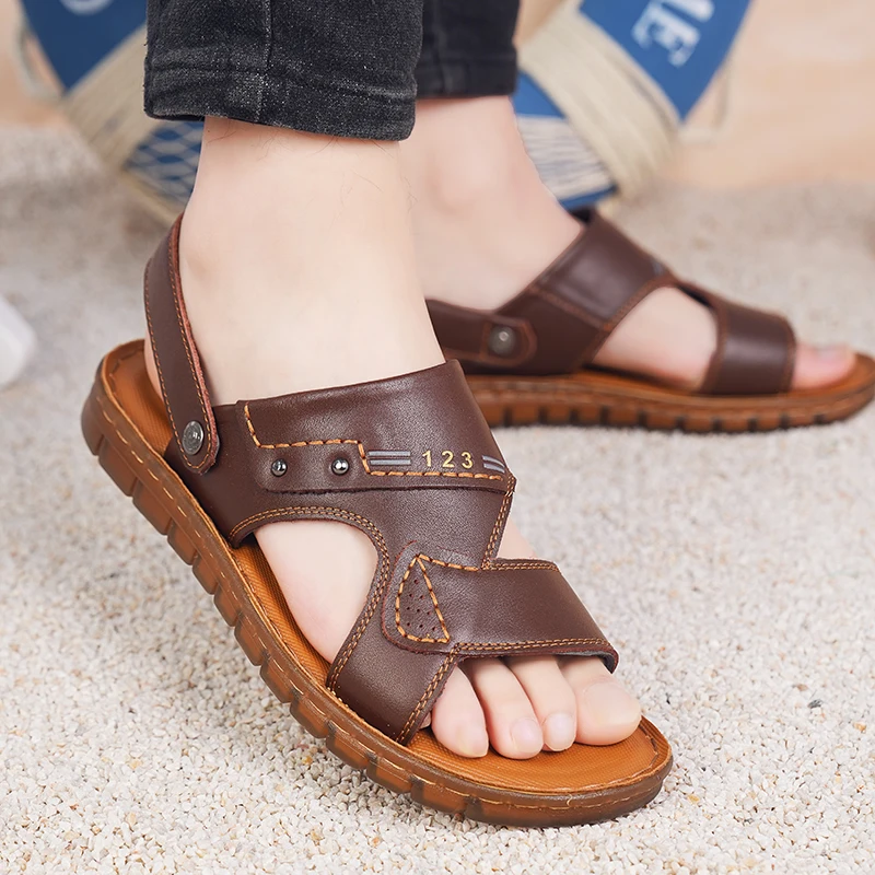 2024 Men New Summer Men's Open-toed Sandals Fashion Trend Beach Shoes Slippers Men's Sandals Mens Summer Leather Sandals