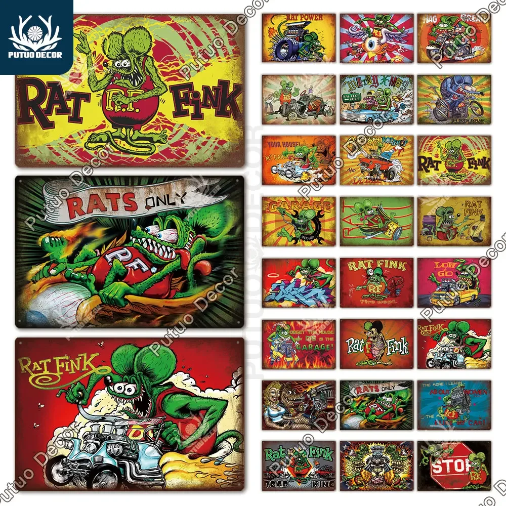 Putuo Decor Rat Fink Modified Car Culture Vintage Tin Sign Metal Signs for Garage Man Cave Bar Pub Club Decoration Wall Decor