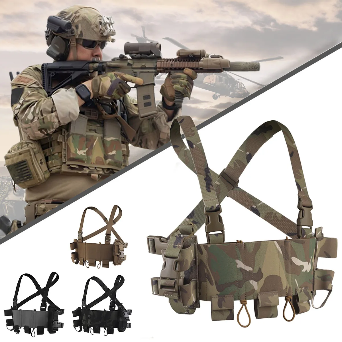 

Tactical Airgun Chest Rig Bag with Magazine Pouch Way Walkie Talkie Holder CS Shooting Game Outdoor Hunting Clothing Accessories