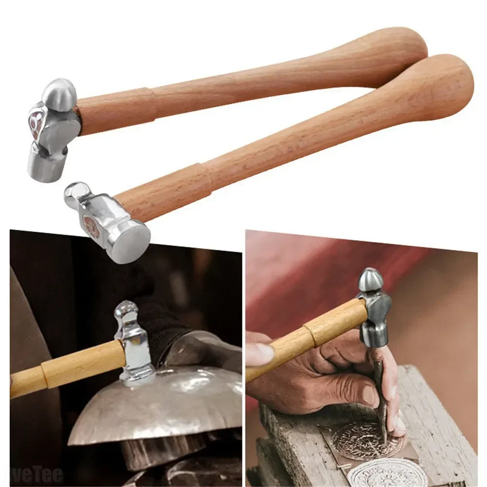 Ball Peen Hammer with Wooden Handle Heavy Duty Metalworking Hammer for Household Workshop Metal Forming Repairing Tools