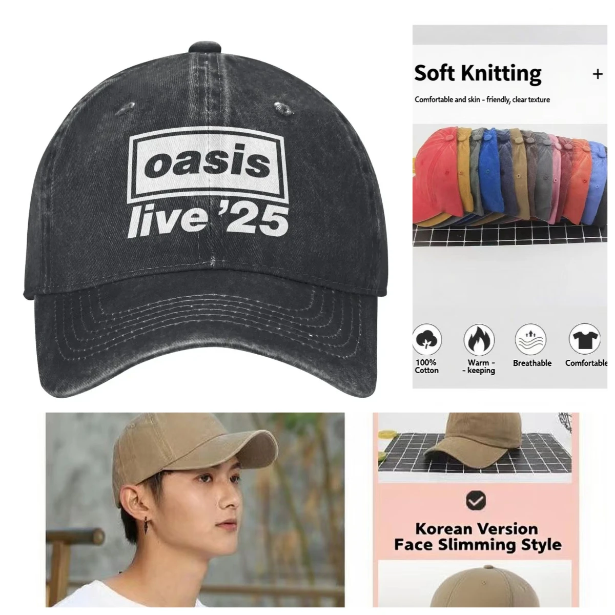 

Casual 2025 O-Oasis Live '25 Rock Band Fans Baseball Caps Men Women Distressed Washed Hat Outdoor Sun Protection Leisure