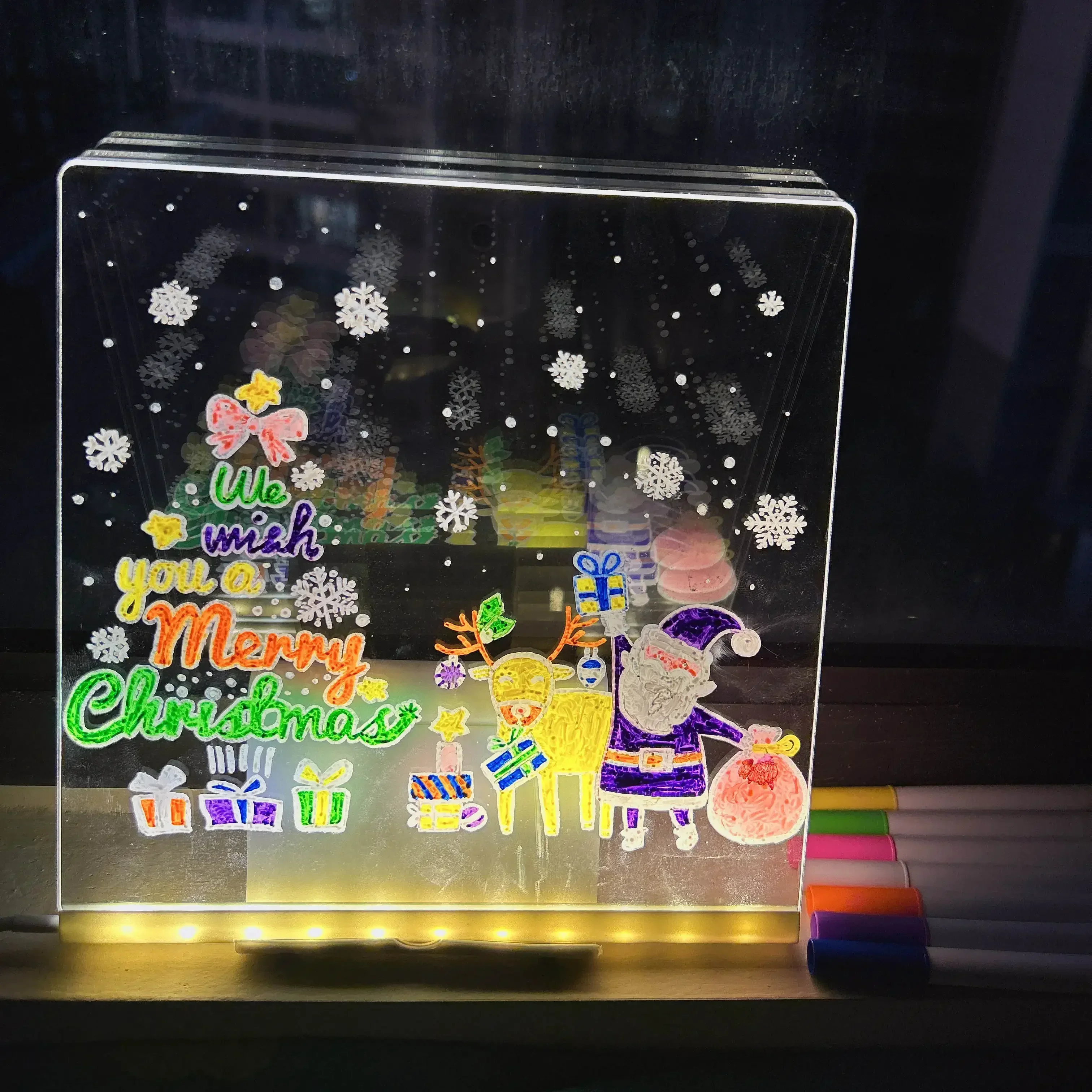 Christmas LED Fluorescent Board, DIY Erasable Drawing Toy with Night Light Effect