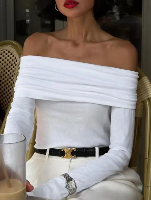 

Women's Top 2025 Autumn/winter New Simple Uniquewomen's Fashion Elegant Style Single Shoulder Long Sleeve T-Shirt Women's Wear