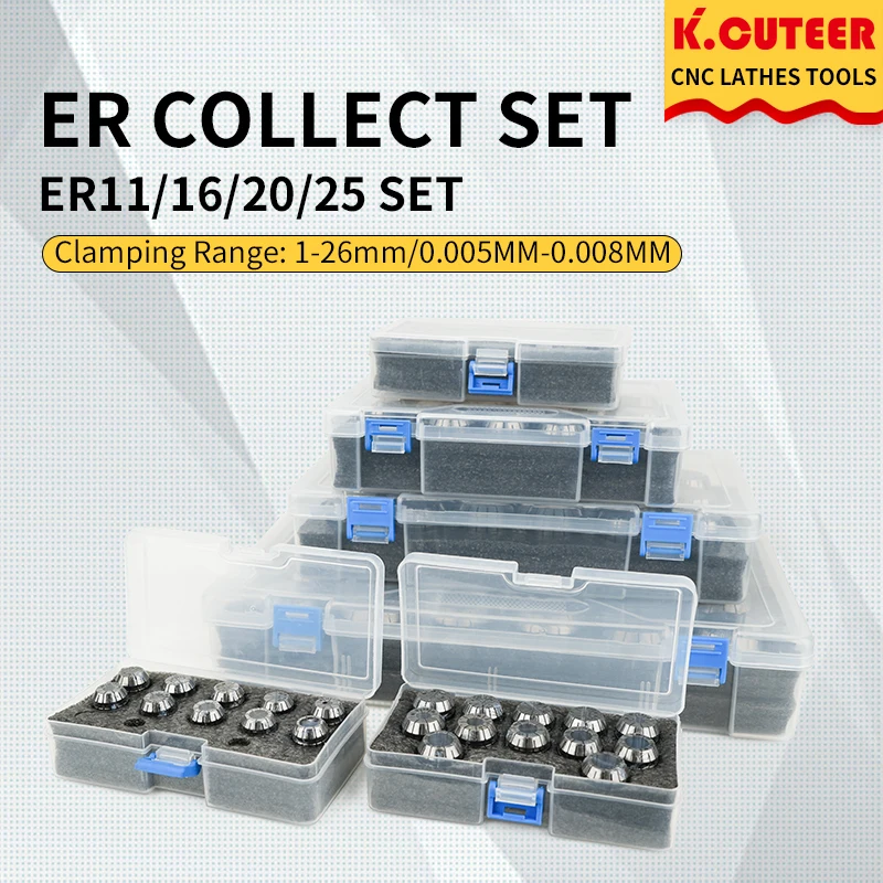 1Set ER11ER16 ER20 ER25 ER Collets High Accuracy  0.008/0.005mm For Carving Boring Tapping  Milling  and Other Processing