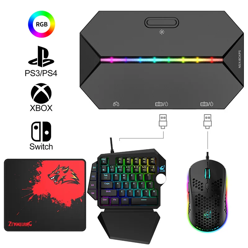 محول ألعاب G6L صغير ومحمول لوحة مفاتيح وماوس خفيفة RGB للتبديل Xbox PS4 5