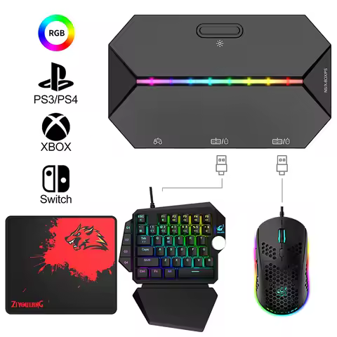 Small and Portable G6L Game Converter RGB Light Gamepad Keyboard and Mouse Converter for Switch Xbox PS4 5