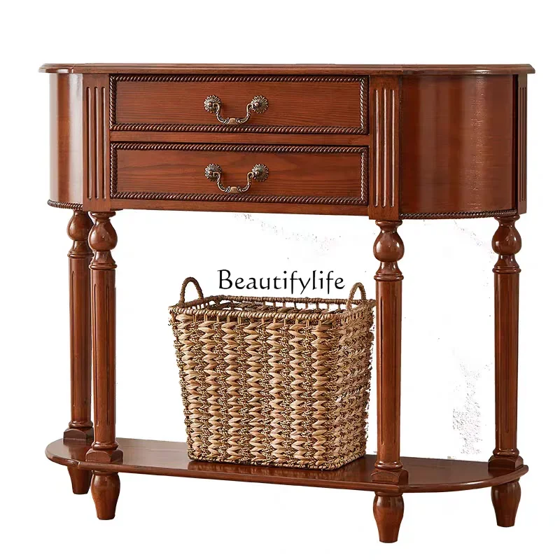 

ls 18American all-solid wood entrance cabinet table Semicircular simple door light luxury European entrance table