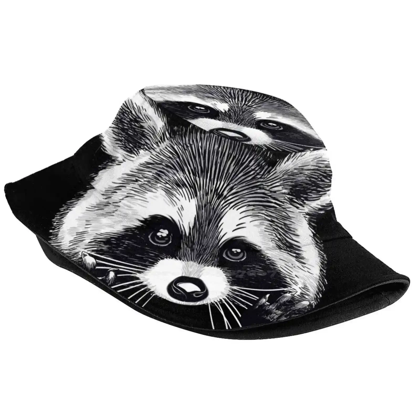 Digital Illustration Of A Little Raccoon Buddy. Bucket Hat Beach Tourism Hats Breathable Sun Cap Raccoon Adorable Raccoon