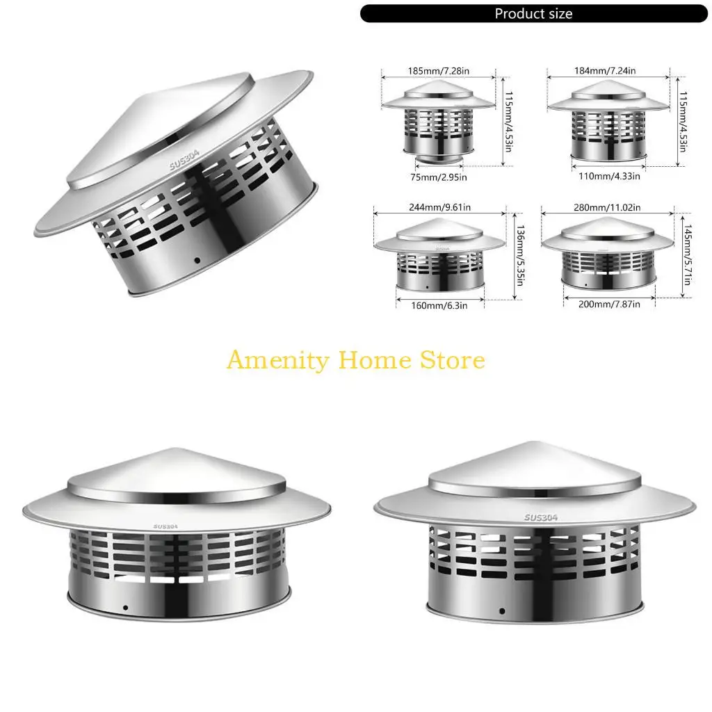 

F26C Крышка дымохода из нержавеющей стали с экраном Круглая крыша Крышки для дождевых дымоходов Сменные камины Выхлопные колпаки