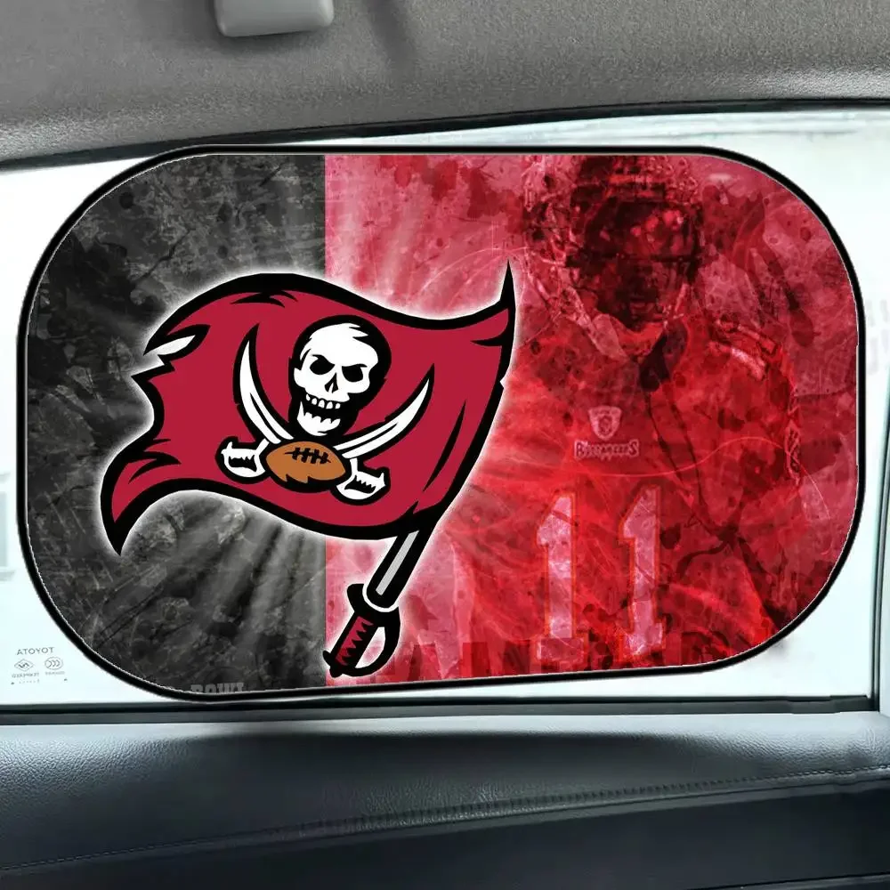 شعار T-Tampa Bay Buccaneerss نافذة جانبية ظلال نافذة السيارة الجانبية الشمسيات الزجاج الأمامي نافذة السيارات ظلة غطاء للطفل