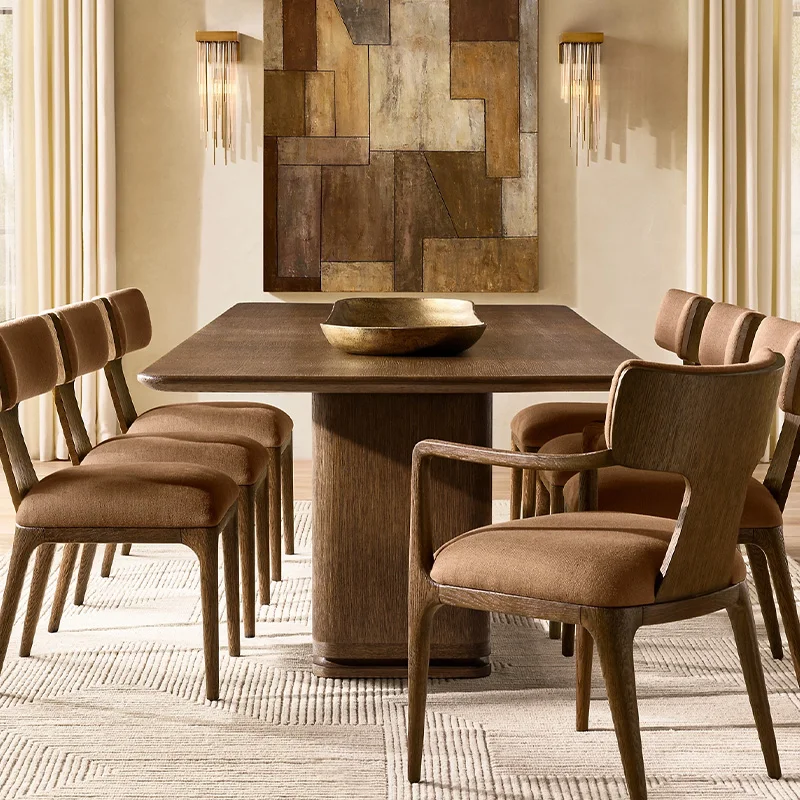 RH Ligne Pedestal Dining Table, Rectangular Solid Wood Table With Minimalist Base, For Modern Kitchen And Restaurant