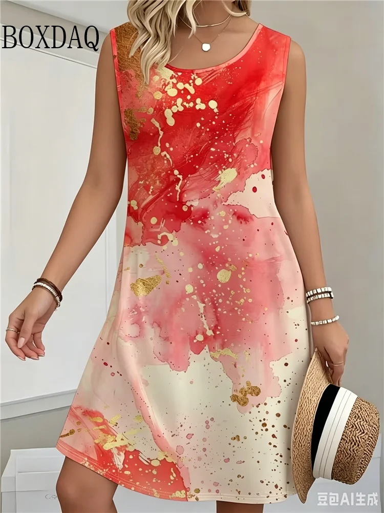 Women's Mini A-Line Tank Dress Summer Beach Vacation Leisure Daily Loose Tie Dye Print Abstract Sundress Sleeveless Short Dress