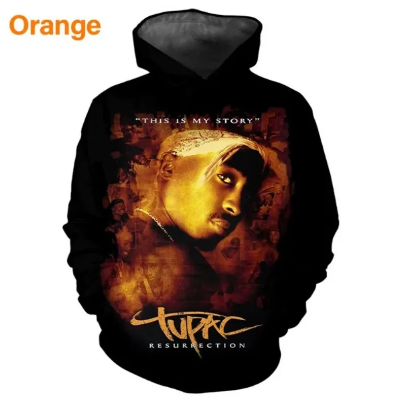 2Pac Hip Hop Rap 3D Hoodie Personality Cool Street Hoodie Pullover Autumn and Winter Sweatshirts Long-sleeved Pullover Quality