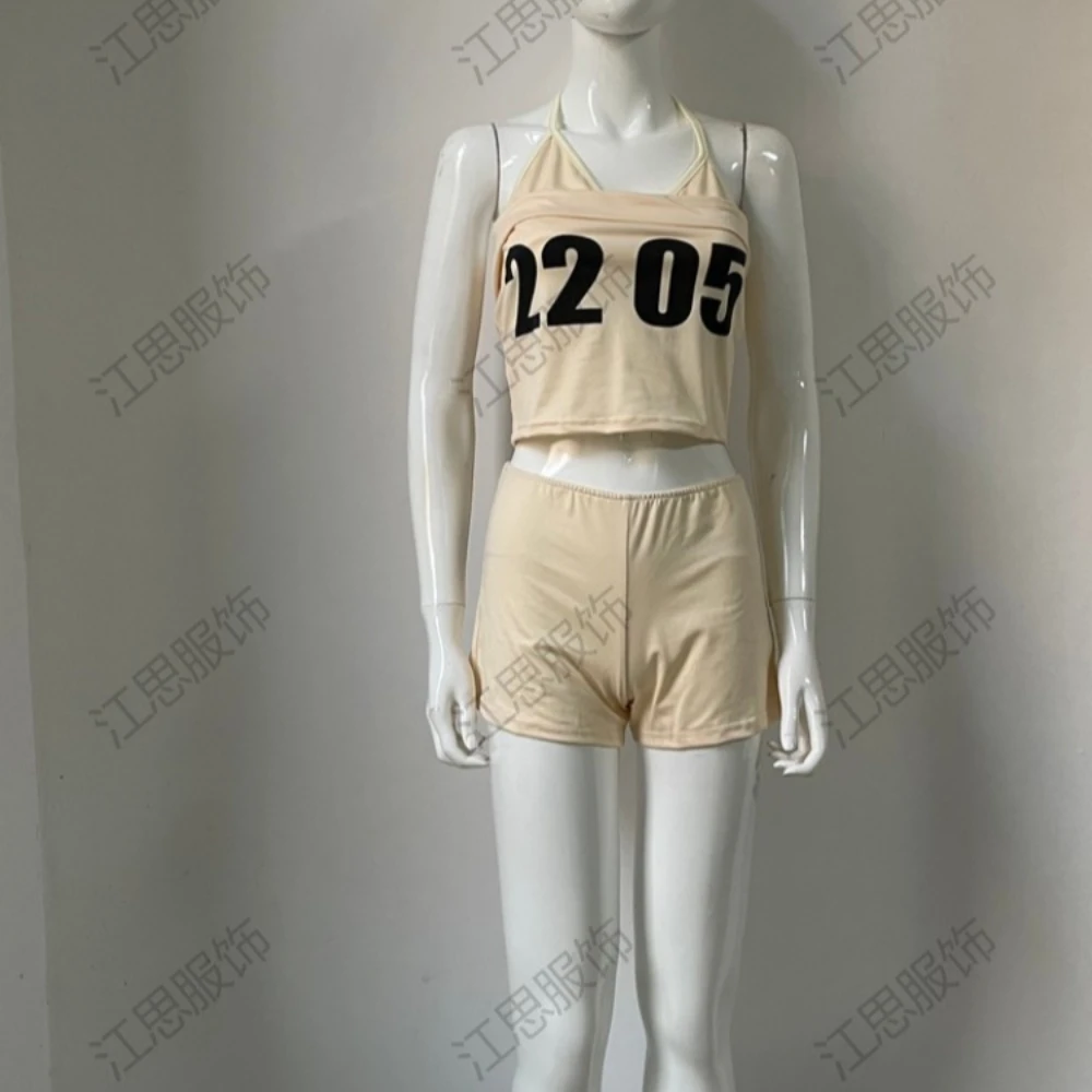 

Sexy hot girl sexy beach style three piece bikini retro letter printed crop top slim fit set pants ins