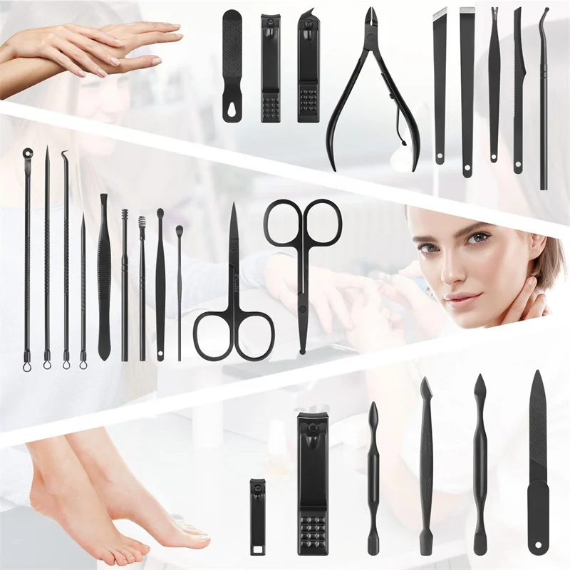 Conjunto de aparadores de unhas em aço inoxidável Kit de limpeza de viagem Conjunto de manicure e pedicure Ferramentas de cuidados pessoais de alta qualidade 26 em 1