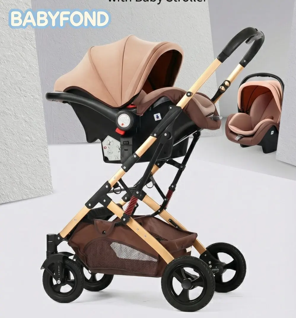 Fotografia 6: Carrinho de bebê Babyfond 3 em 1 com assento elevado, carrinho multifuncional com alcofa e assento de carro para recém-nascidos