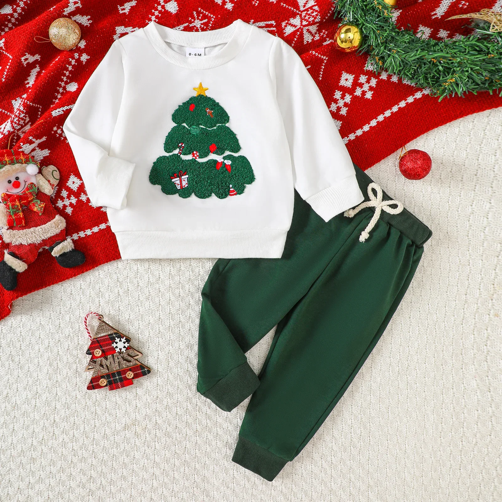 

Christmas Baby Newborn Items Cotton 2Pcs Sets 0 - 3Y Toddler Kids Girl Boy Clothes Sweatshirt and Pants with 3D Tree Embroidery